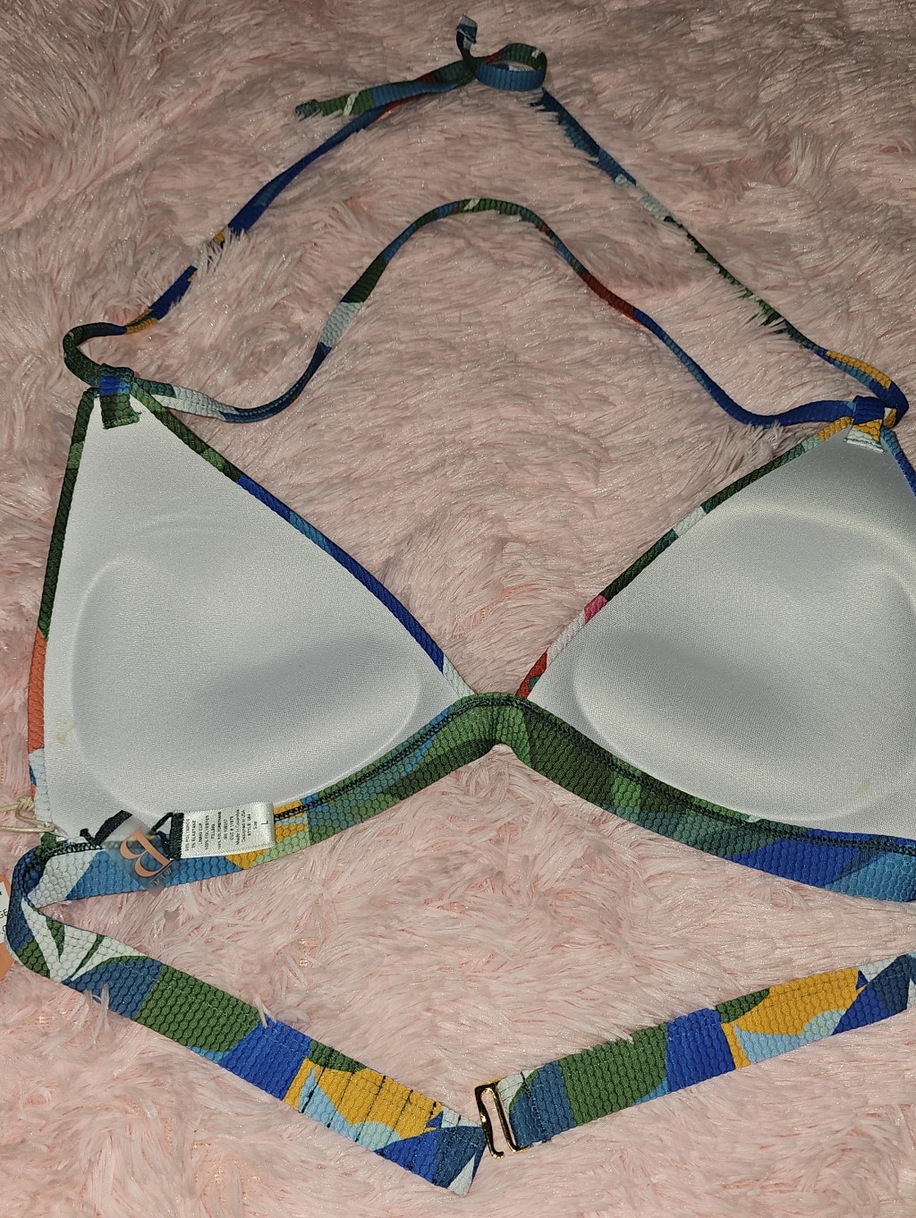 Tropical Print Bestswimwear Bikini Top Textured Halter Straps Molded Pushup Cups — image 2 of 3